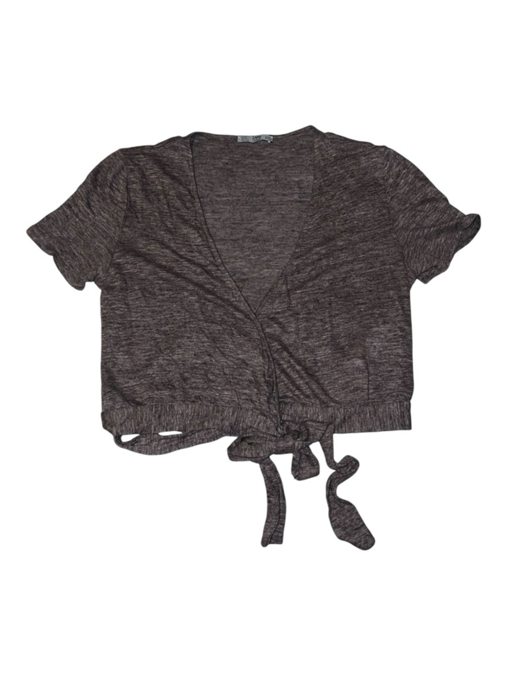 Zara mushroom brown 100% linen short sleeve crop top with side tie